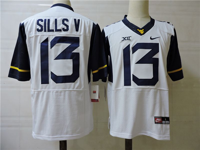 Men West Virginia Mountaineers #13 Sills V White Elite Nike 2025 NCAA Jersey